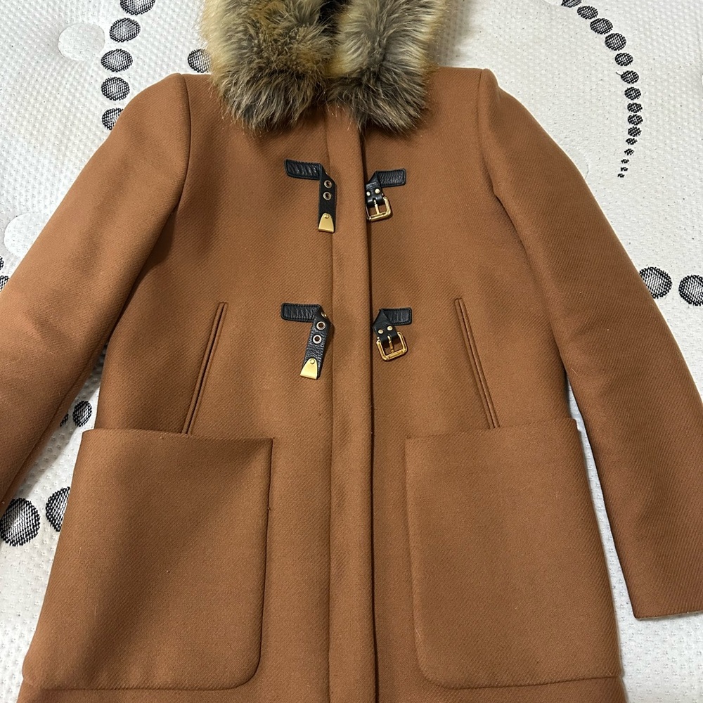 Zara Tan Pea Coat with Faux Fur Collar